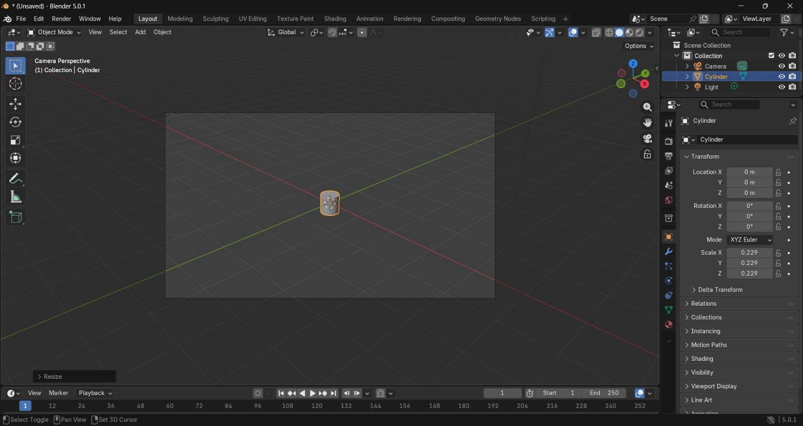 Resized cylinder in Blender